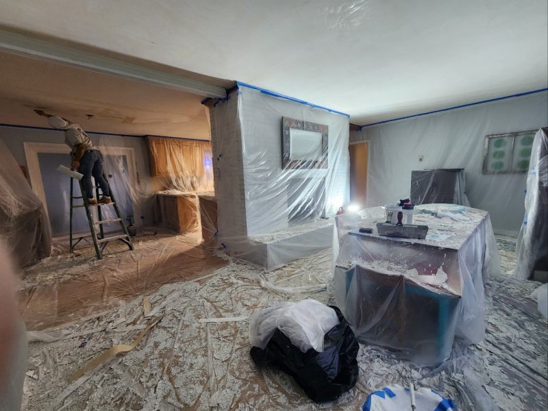 The old way of removing a popcorn ceiling that was very messy The old way of removing a popcorn ceiling that was very messy