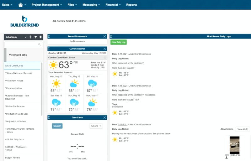 An image showing the dashboard of BuilderTrend that DeHaan Painting uses An image showing the dashboard of BuilderTrend that DeHaan Painting uses