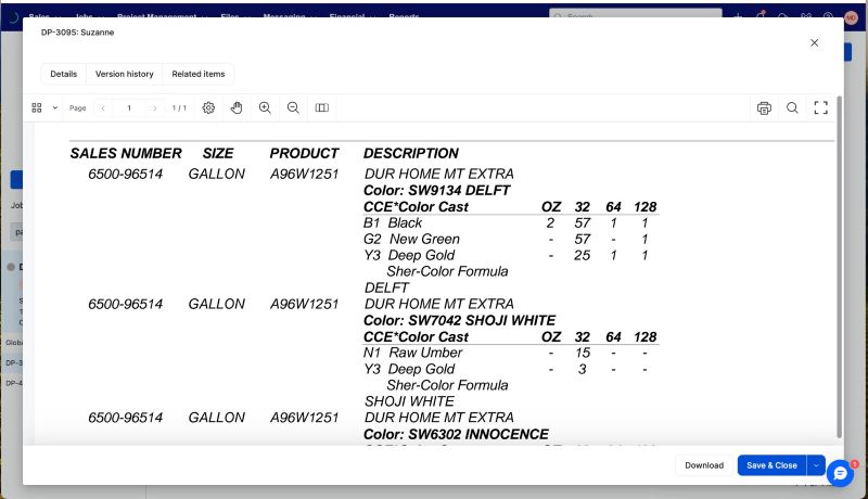 Digital Records of paint colors, and detailed records of project