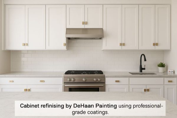 Smooth, durable, factory-quality cabinet refinishing completed by DeHaan Painting in Charlotte, NC.