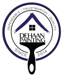 DeHaan Painting logo featuring paintbrush and roof design, representing a dependable and trustworthy painting company in Charlotte, NC.