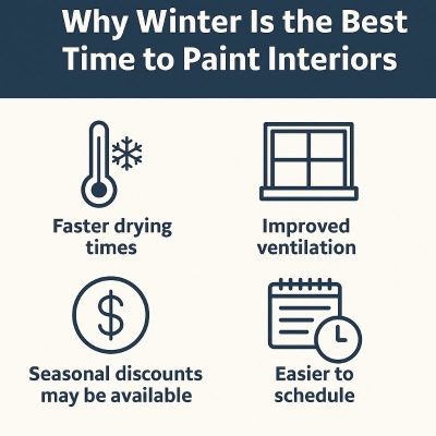 The Winter Advantage: Why Interior Painting Shines in the Cold Months Graph illustrating the advantages of winter interior painting, including better paint curing conditions and increased scheduling availability