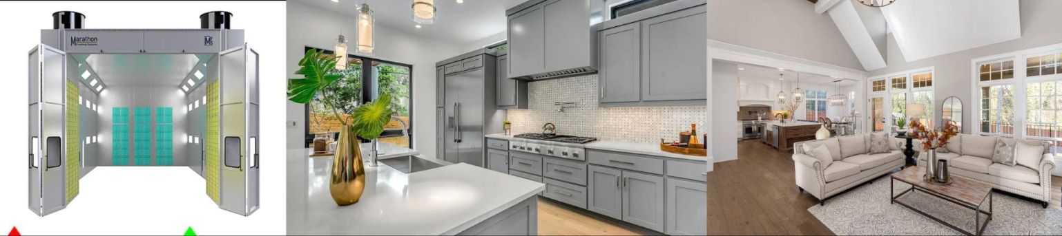 Professional Cabinet Spray Finishing & Interior Painting | Charlotte NC Professional cabinet spray booth finishing and completed kitchen and living room interior painting project in Charlotte NC