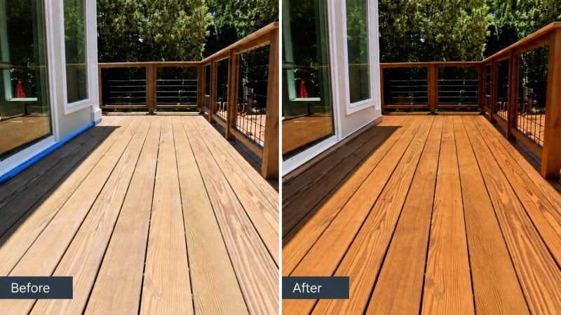Before and after image of a deck prepared for staining and then finished with a rich natural wood tone using CUTEK wood protection.